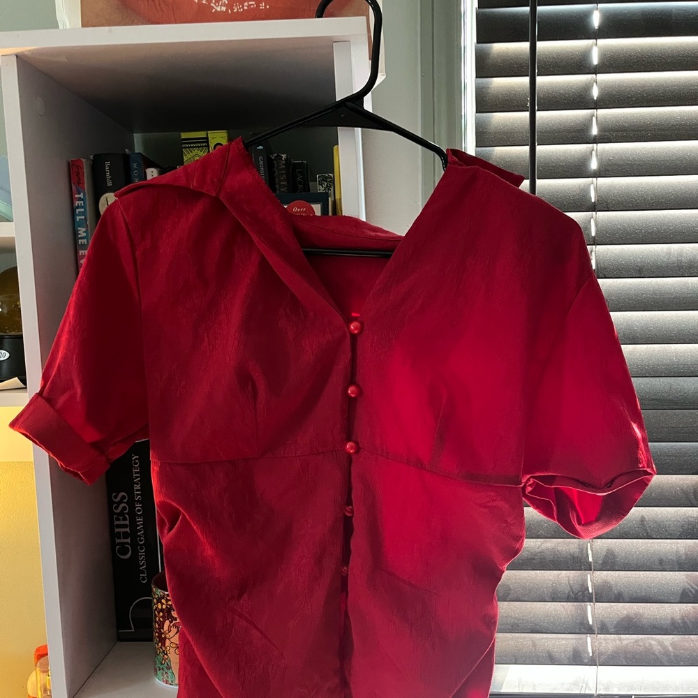Elegant Red Button-Up Women's Top